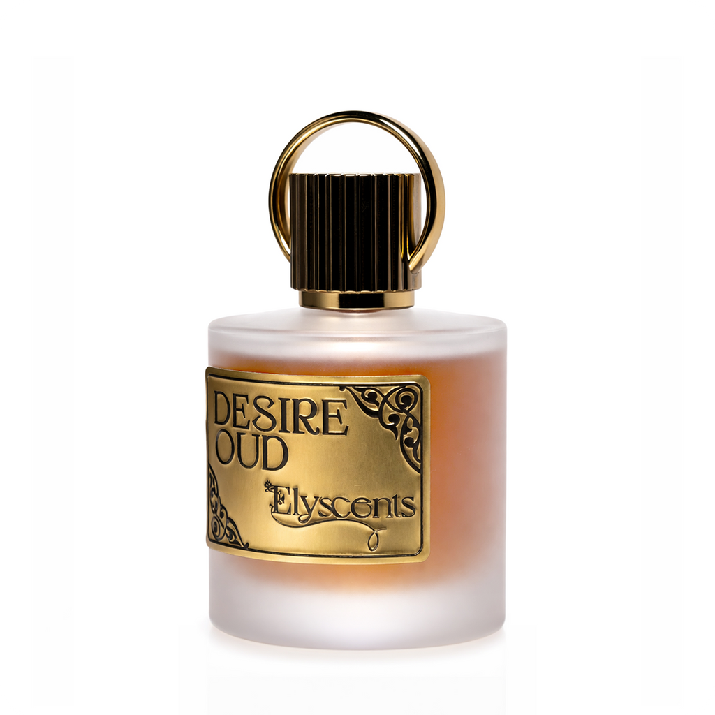 Desire Oud warm oud and woody perfume bottle by Elyscents UAE